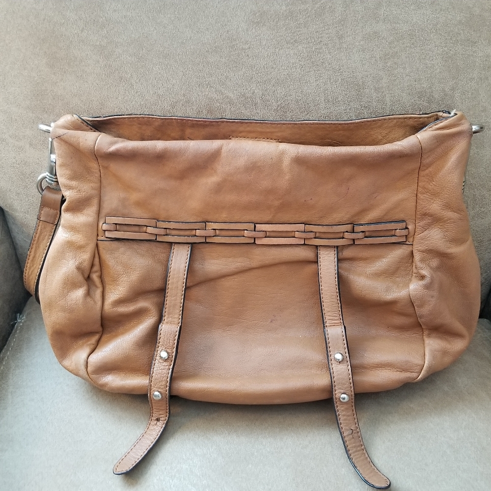 Joelle Hawkens tan leather crossbody bag